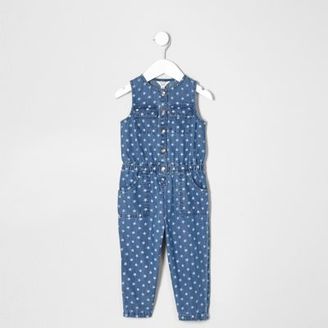 River Island Mini girls Blue denim star print jumpsuit