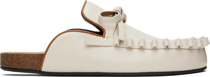 J.W.Anderson Off-White Ruffle Loafer Leather Mules