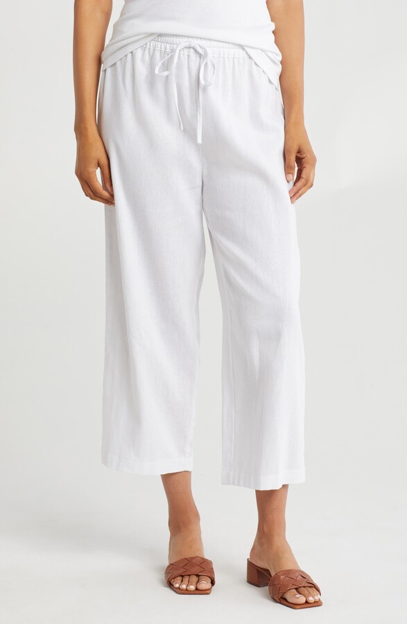 Drawstring Waist Linen Blend Pants