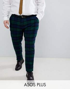 ASOS Design DESIGN Plus Wedding Super Skinny Suit Trousers In Blackwatch Tartan Check