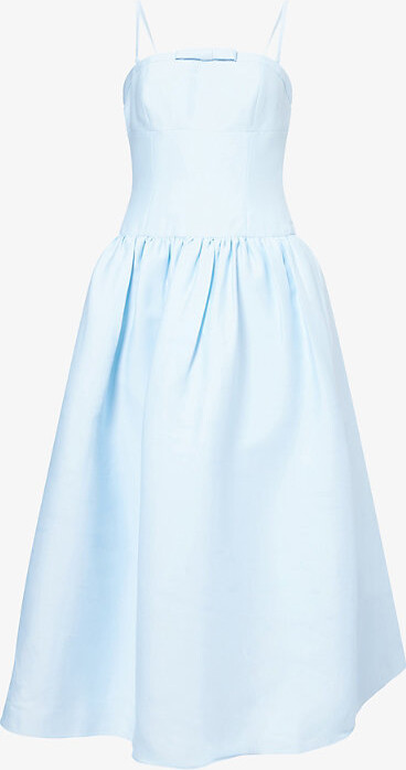 Womens Blue Flared Shoulder-Straps Woven Midi Dress 14