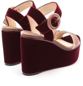 Thumbnail for your product : Jimmy Choo Abigail 100 Two-tone Velvet Wedge Platform Sandals - Burgundy Multi