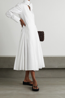 Jil Sander Pintucked Pleated Organic Cotton-poplin Midi Dress - White