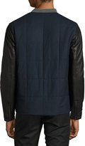 Thumbnail for your product : Vince Quilted Jacket with Leather Sleeves, Coastal Blue