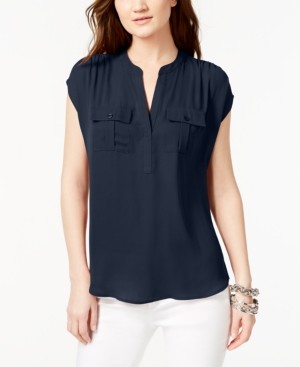 INC International Concepts Petite Mixed-Media Utility Shirt, Created for Macy's