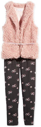 Beautees Big Girls 2-Pc. Faux-Fur Vest & Floral-Print Leggings Set