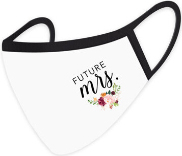 Wedding Face Mask, Floral Future Mrs. Design, White Cloth Face Masks With 1 Replaceable PM 2.5 Filter, 1-Pack