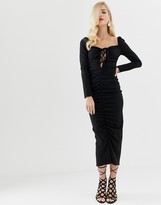 Thumbnail for your product : ASOS DESIGN ruched midi dress with lace up neck