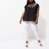 Thumbnail for your product : River Island Womens Plus black embroidered tunic top