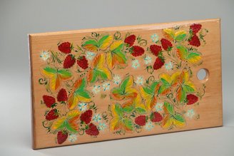 MadeHeart | Buy handmade goods Handmade Decorative Wooden Cutting Board With Petrikivka Painting In Ethnic Style