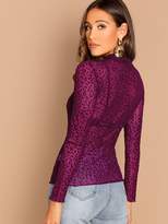 Thumbnail for your product : Shein Mock Neck Lettuce Trim Leopard Top Without Bra