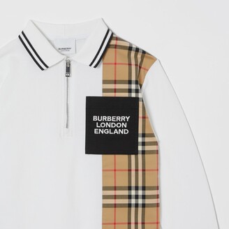 Burberry Childrens Long-sleeve Vintage Check Panel Cotton Polo Shirt