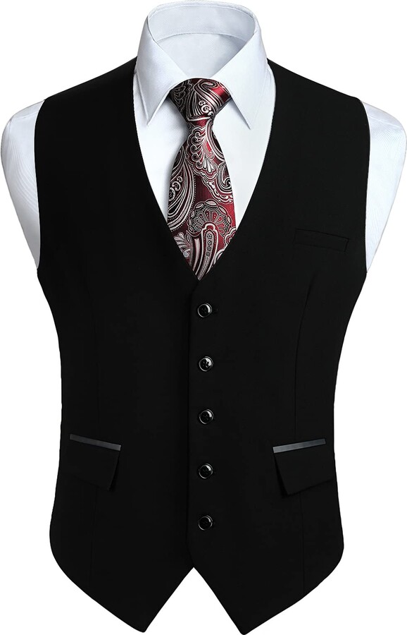 HISDERN Black Waistcoat for Men Formal Business Waistcoats Classic