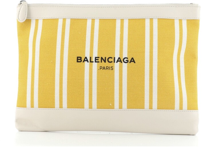 Balenciaga Navy Zip Pouch Striped Canvas and Leather Large - ShopStyle Bags