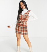 Thumbnail for your product : Vila Petite belted mini pinafore dress in orange check