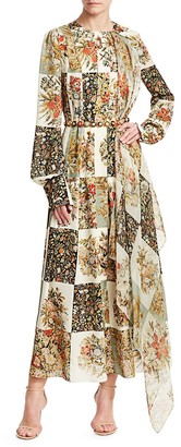 Oscar de la Renta Patchwork Floral Silk Georgette Dress