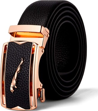 Crossed Checkered Flags Ratchet Buckle - Brown Leather Belt