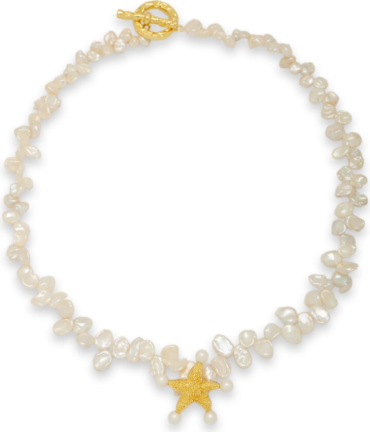 Classicharms Gold Lila Starfish Charm Petal Pearl Choker Necklace
