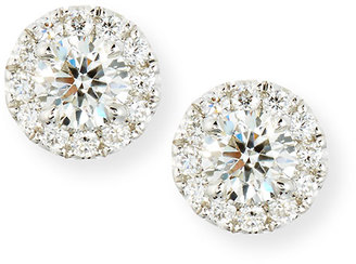 Memoire Round Diamond Earrings with Diamond Halo in 18K White Gold