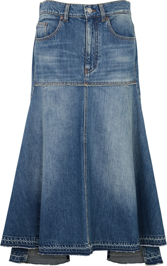 Victoria Beckham Patched Denim Midi Skirt