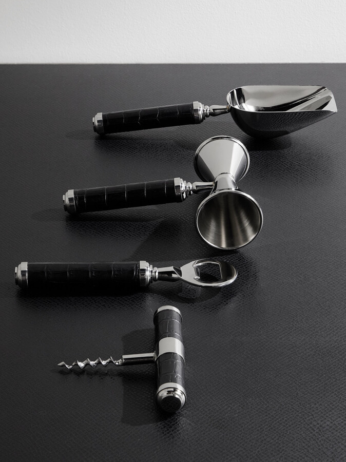 Wells Stainless Steel and Croc-Effect Leather Bar Tool Set