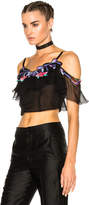 Thumbnail for your product : Alberta Ferretti Chiffon Embroidered Open Shoulder Blouse