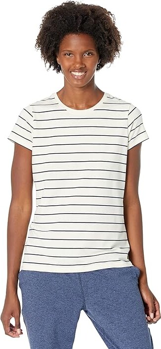 L.L. Bean Soft Stretch Supima T-Shirts Crew Neck Striped Short Sleeve Women's Clothing Sailcloth/Classic Navy : SM, Spandex/Modal/Cotton