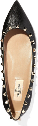 Valentino Garavani Rockstud Textured-leather Point-toe Flats - Black