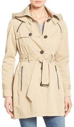 French Connection Women's Single Breasted Skirted Trench Coat With Removable Hood