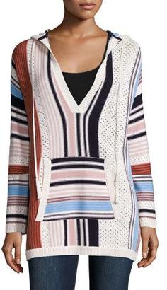 Tory Burch Baja Mixed-Print Hooded Sweater, New Ivory