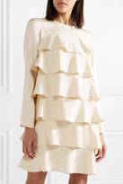 Thumbnail for your product : Valentino Tiered Ruffled Silk Crepe De Chine Mini Dress - Cream