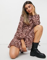Thumbnail for your product : Chi Chi London tiger print smock mini dress in brown