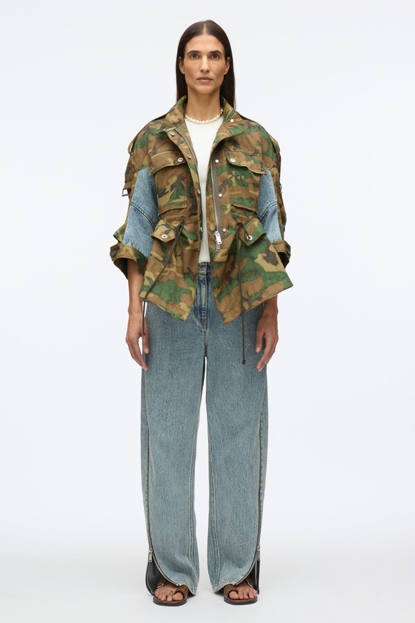 Patchwork Camo Cinched Jacket in DARK OLIVE MULTI