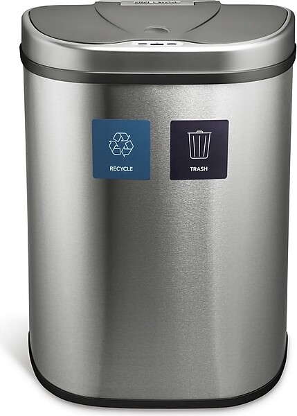 NineStars Nine Stars Stainless Steel Dual-Compartment Motion Sensor Trash Can, 18.5-Gallon, Silver (DZT-70-R3)