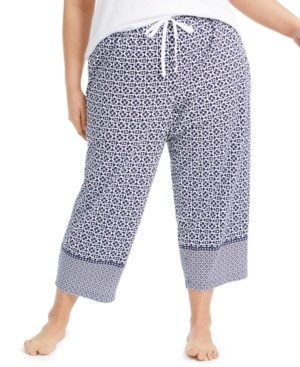 Charter Club Plus Size Cotton Knit Cropped Pajama Pants, Created for Macy's
