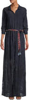 Thumbnail for your product : Johnny Was Tina Long-Sleeve Embroidered Georgette Shirtdress w/ Printed Belt