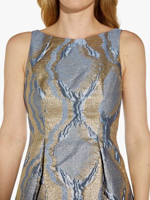Adrianna Papell Abstract Metallic Fit and Flare Dress, Icy Topaz/Gold