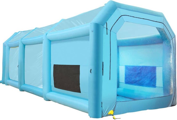 SKYSHALO 39.4 x 16.4 x 13.1 ft. Inflatable Paint Booth, Blue, with 2 Blowers, Spray Booth with Filter, Car Paint Tent Workstation