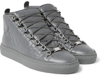 Balenciaga Arena Creased-Leather High-Top Sneakers - Men - Gray