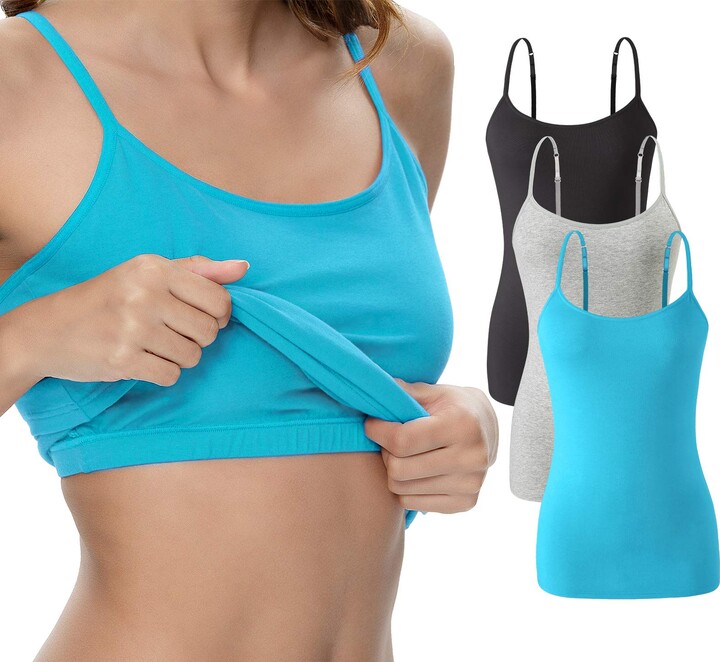 Women Stretch Cami with Built-in Shelf Bra Wireless Padded Camisole with Adjustable  Straps New