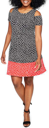 Ronni Nicole Short Sleeve Dots A-Line Dress-Petite