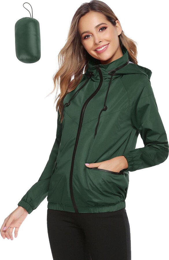 Gyabnw Women's lightweight Rain Jacket Packable Hooded Thin Raincoat