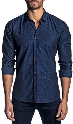 Jared Lang Men's Long-Sleeve Floral Print Sport Shirt