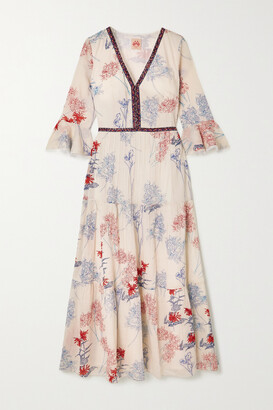 Emporio Sirenuse Bella Tiered Embroidered Printed Cotton-voile Maxi Dress