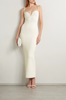 Galvan Thalia Faux Pearl-embellished Ribbed-knit Gown - White