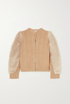 Faux Fur-trimmed Cable-knit Wool 
