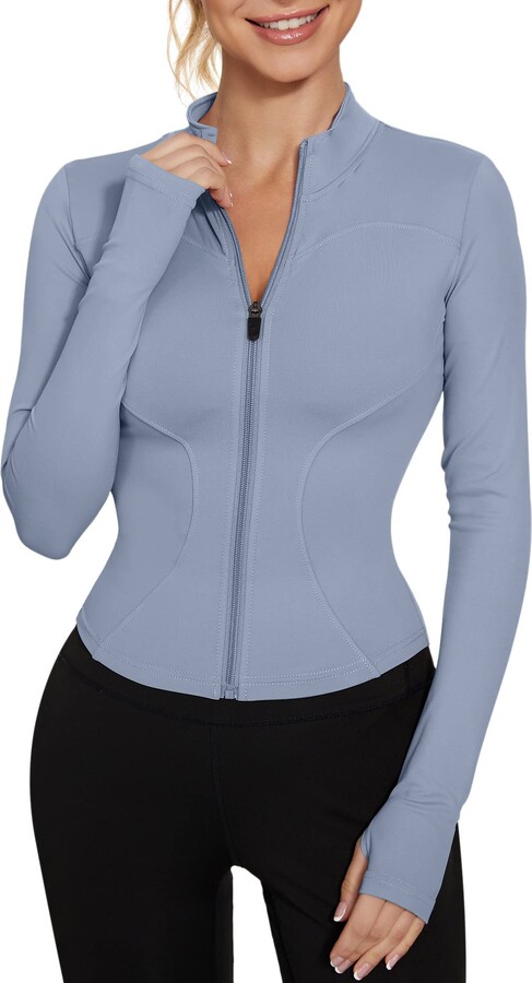 LUYAA Womens Workout Jackets Full Zip Long Sleeve Athletic Jackets Slim Fit  Blue XS - ShopStyle