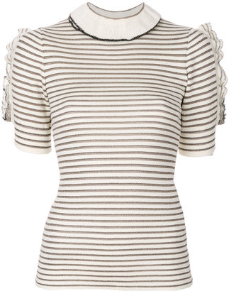 Sonia Rykiel ruffle striped short sleeve sweater