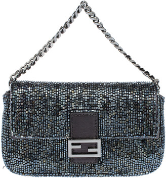 Fendi Dark Grey/Black Beads and Leather Micro Baguette Bag - ShopStyle