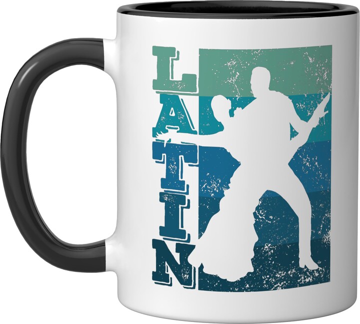 Samba Ballroom Dance Class Merchandise Latin Dance Couple Retro Formation Rumba Paso Doble Dancer Ceramic Mug, Black/White